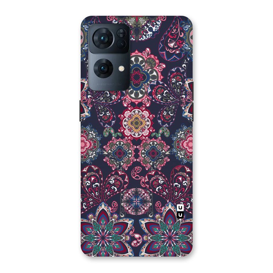 Navy Blue Bloom Pattern Back Case for Oppo Reno7 Pro 5G