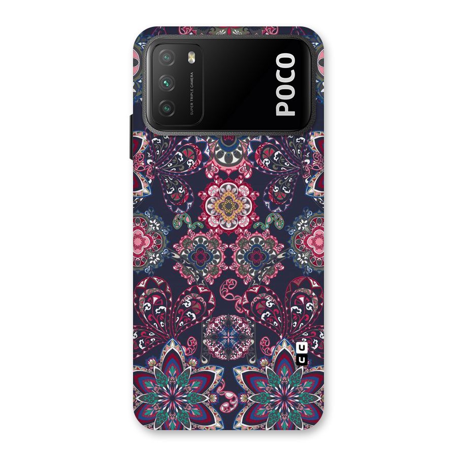 Navy Blue Bloom Pattern Back Case for Poco M3