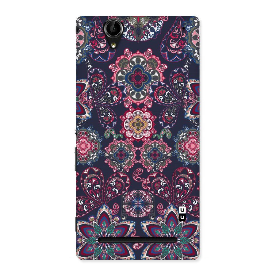 Navy Blue Bloom Pattern Back Case for Sony Xperia T2