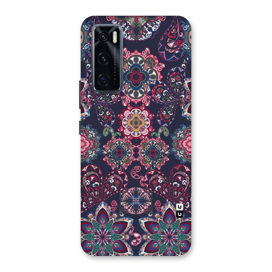 Navy Blue Bloom Pattern Back Case for Vivo V20 SE