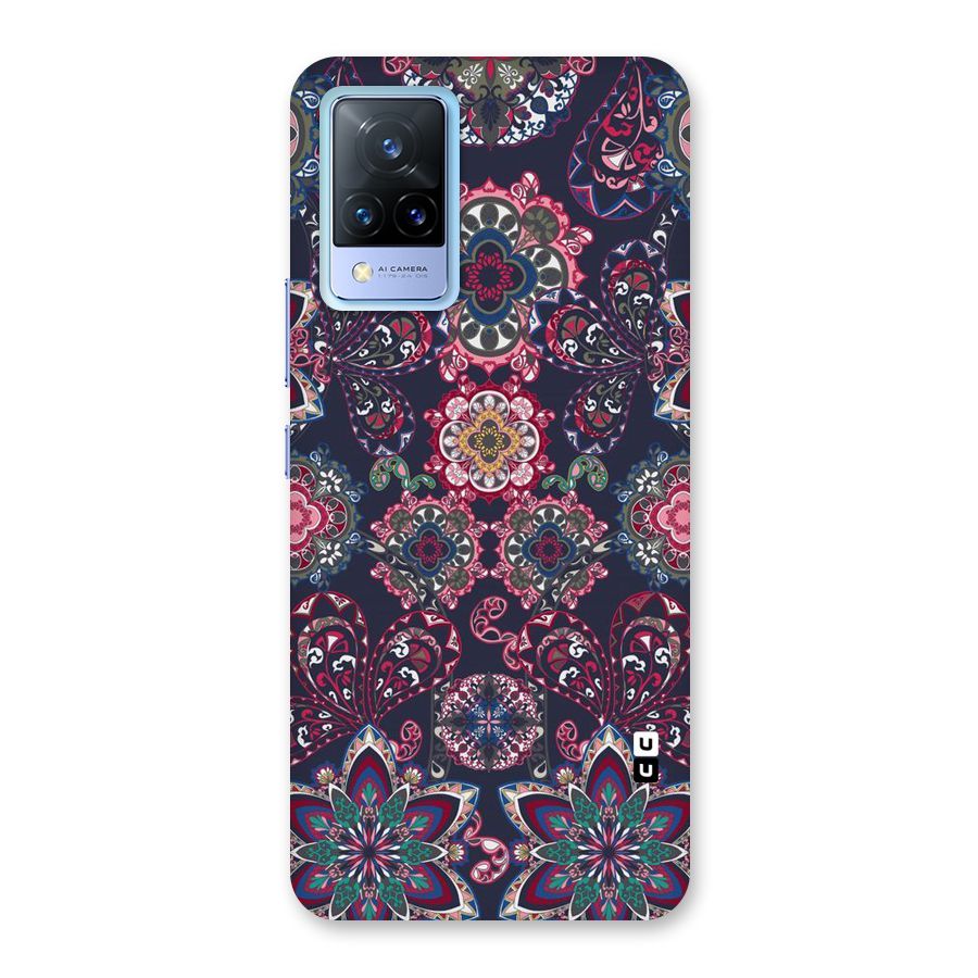 Navy Blue Bloom Pattern Back Case for Vivo V21 5G