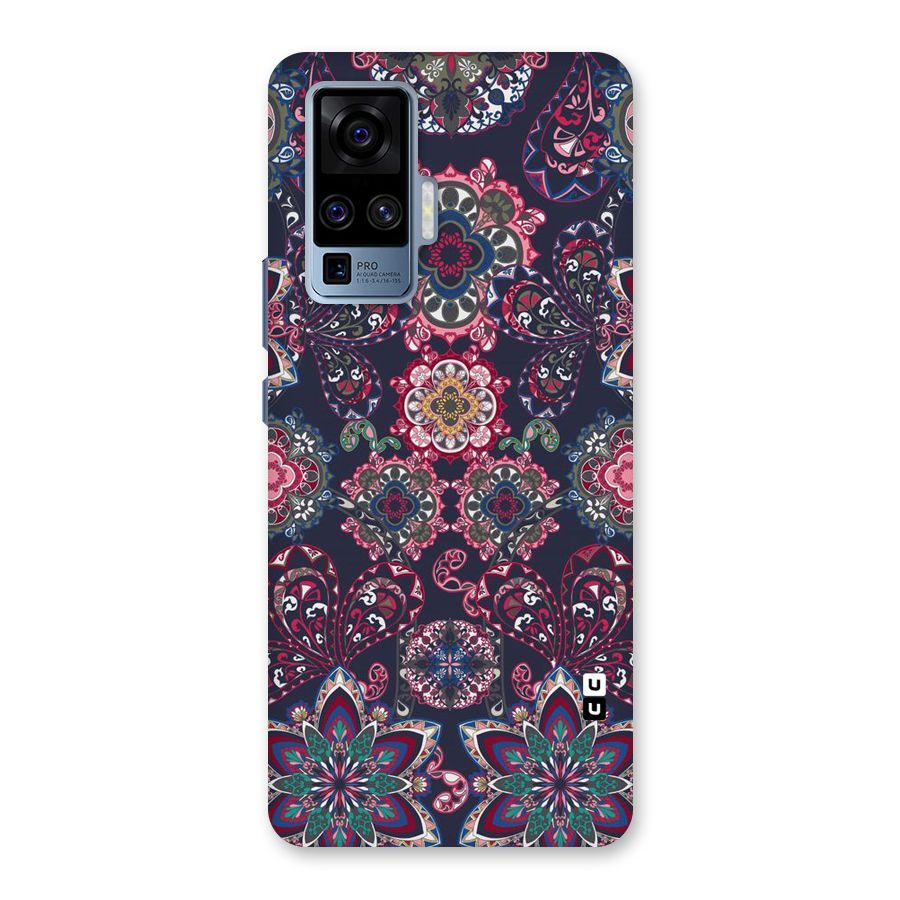 Navy Blue Bloom Pattern Back Case for Vivo X50 Pro