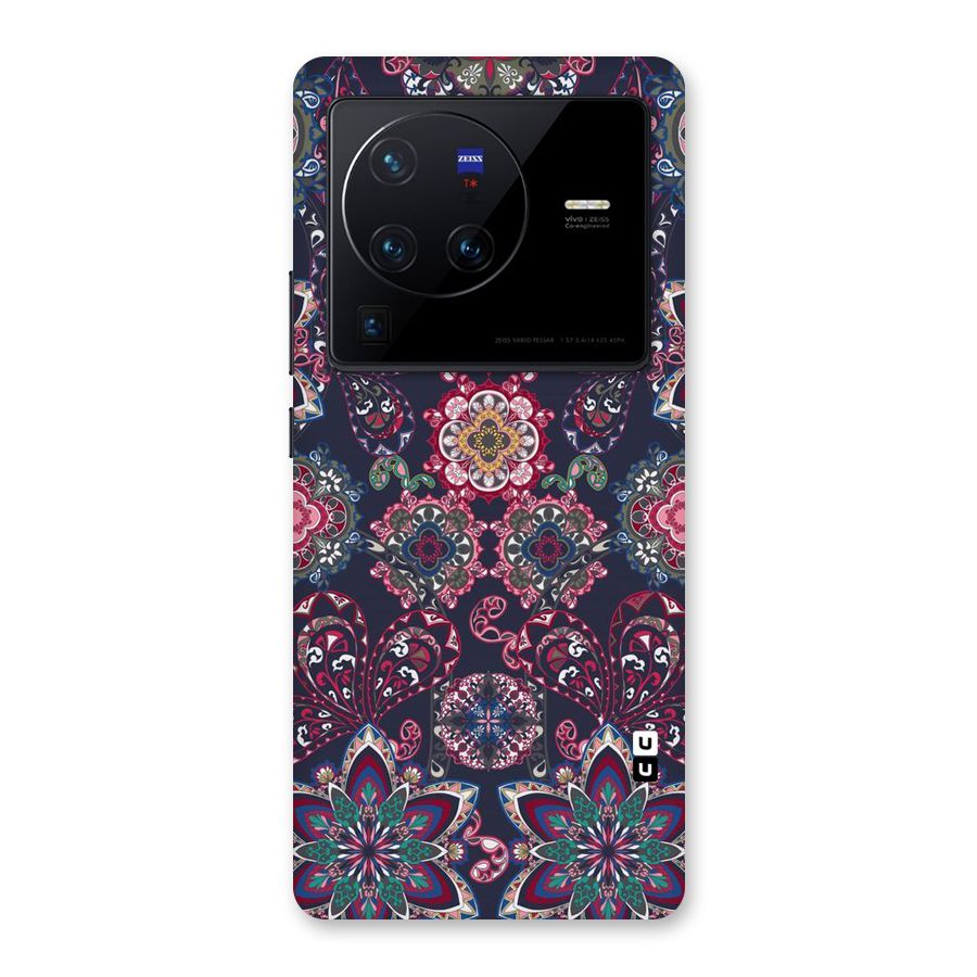 Navy Blue Bloom Pattern Back Case for Vivo X80 Pro