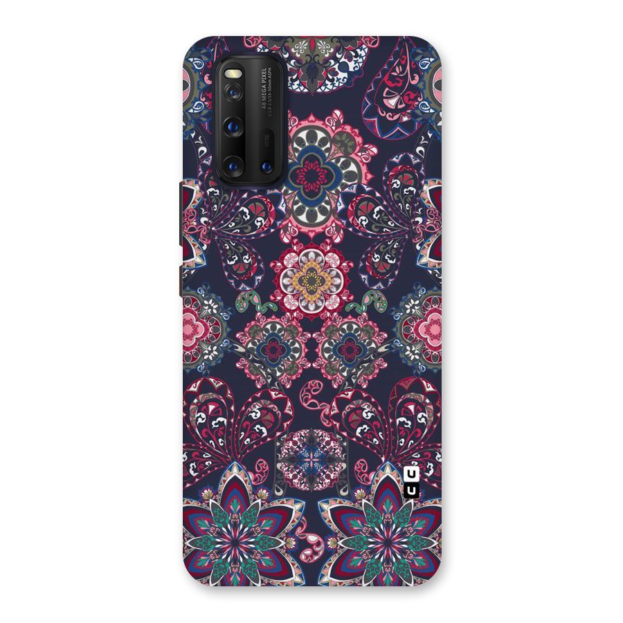 Navy Blue Bloom Pattern Back Case for Vivo iQOO 3