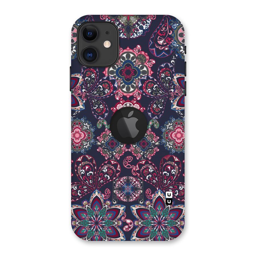 Navy Blue Bloom Pattern Back Case for iPhone 11 Logo Cut