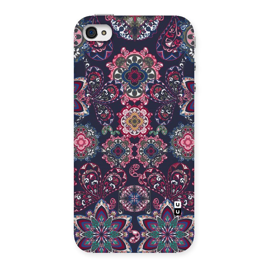 Navy Blue Bloom Pattern Back Case for iPhone 4 4s