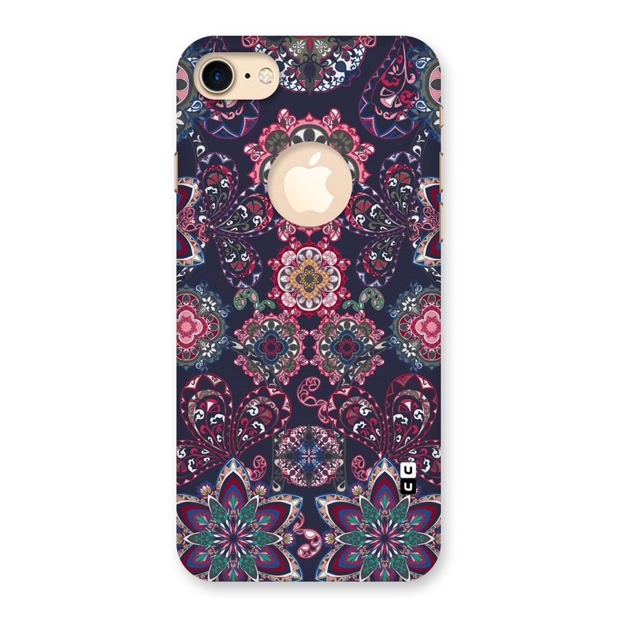 Navy Blue Bloom Pattern Back Case for iPhone 7 Logo Cut
