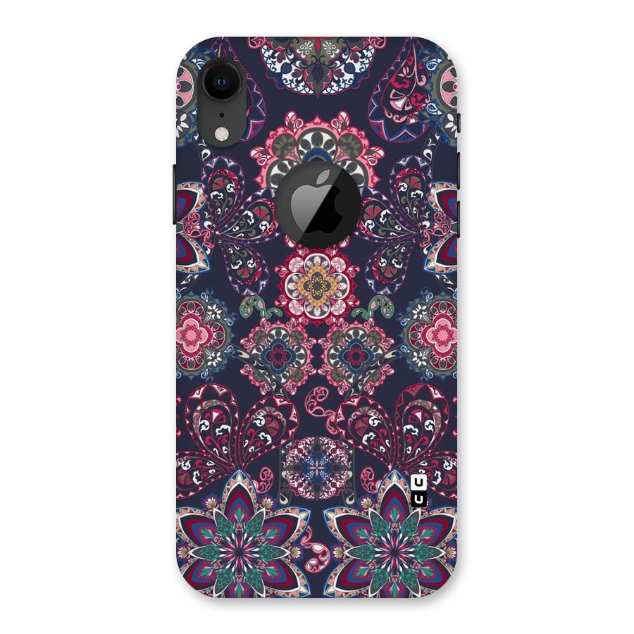 Navy Blue Bloom Pattern Back Case for iPhone XR Logo Cut