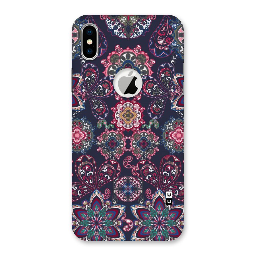 Navy Blue Bloom Pattern Back Case for iPhone X Logo Cut