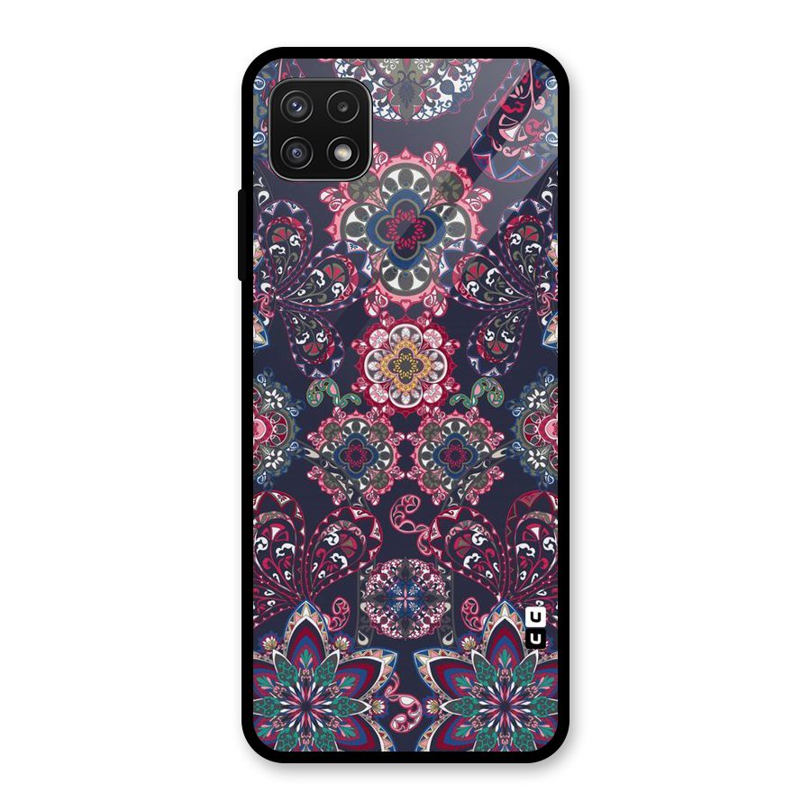 Navy Blue Bloom Pattern Glass Back Case for Galaxy A22 5G