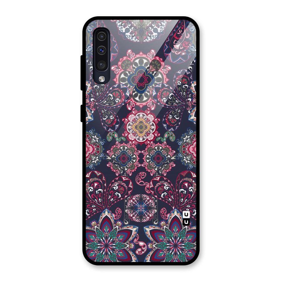 Navy Blue Bloom Pattern Glass Back Case for Galaxy A50s