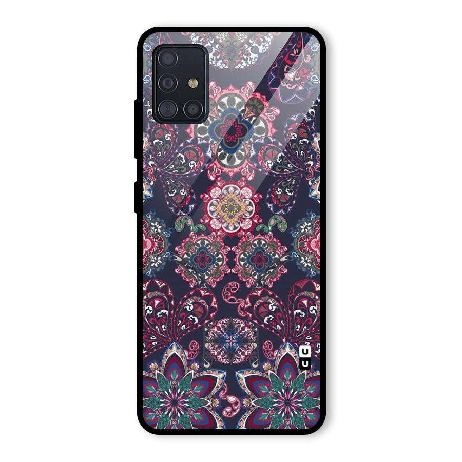 Navy Blue Bloom Pattern Glass Back Case for Galaxy A51
