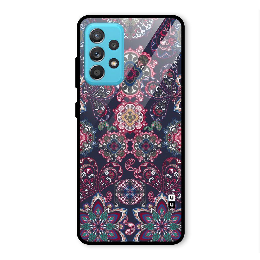 Navy Blue Bloom Pattern Glass Back Case for Galaxy A52