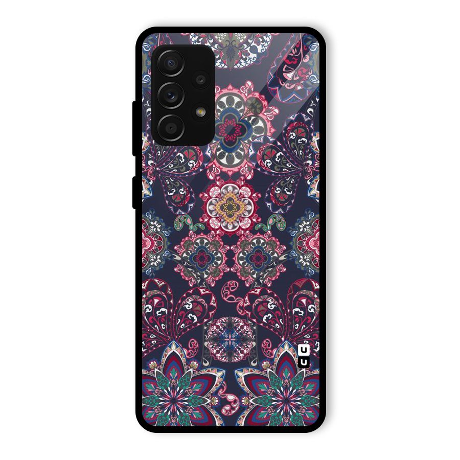 Navy Blue Bloom Pattern Glass Back Case for Galaxy A53 5G