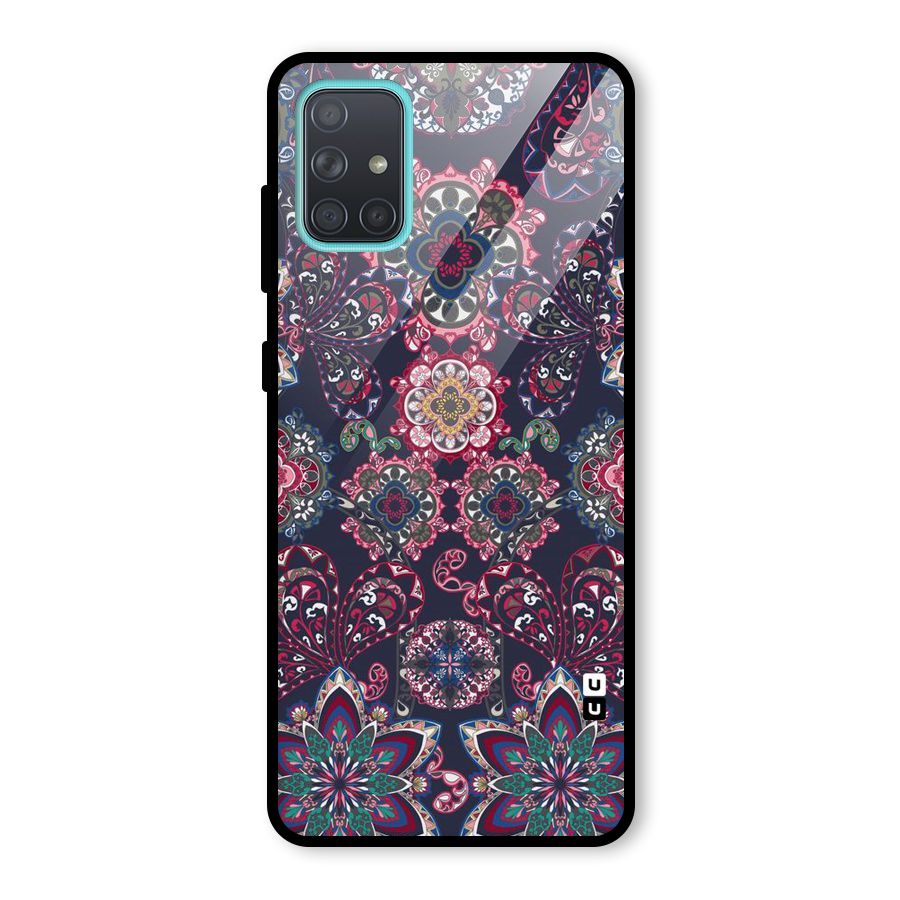 Navy Blue Bloom Pattern Glass Back Case for Galaxy A71
