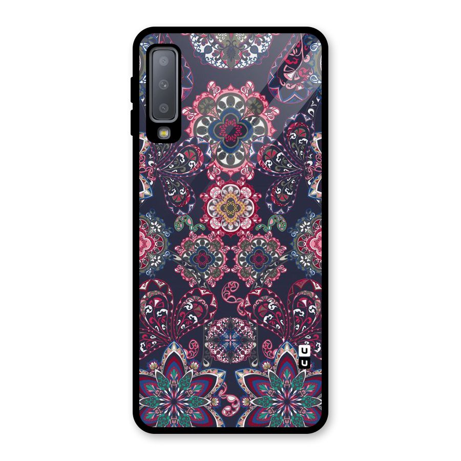 Navy Blue Bloom Pattern Glass Back Case for Galaxy A7 (2018)