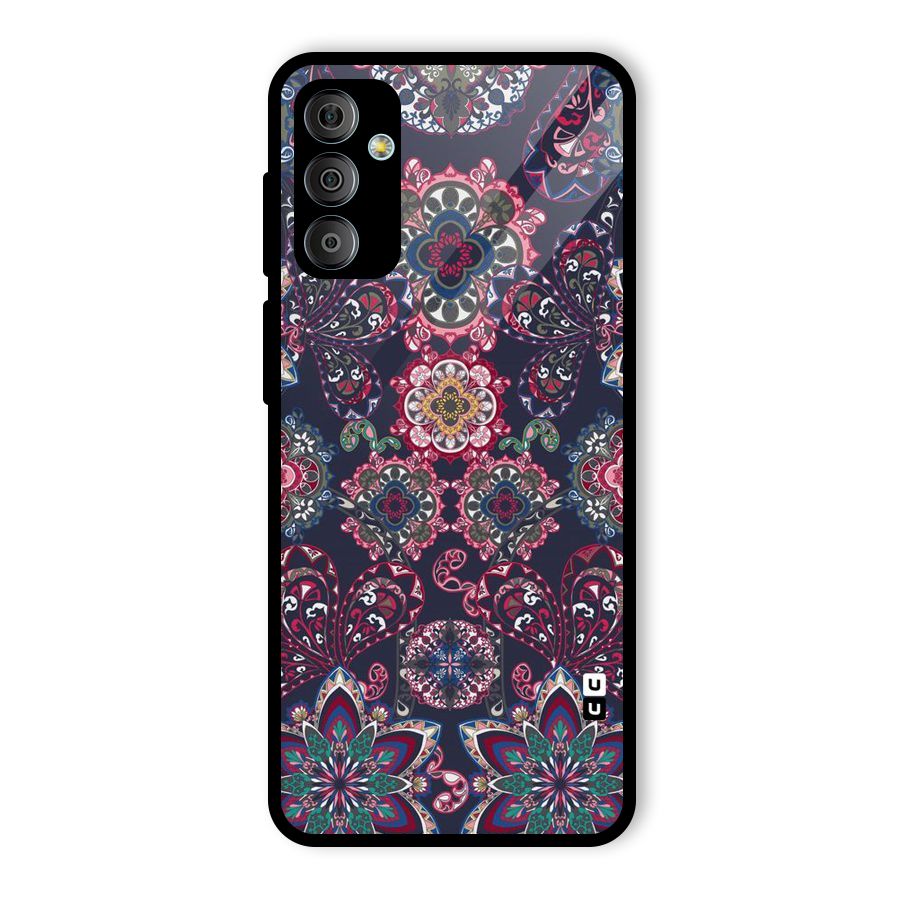 Navy Blue Bloom Pattern Glass Back Case for Galaxy F23