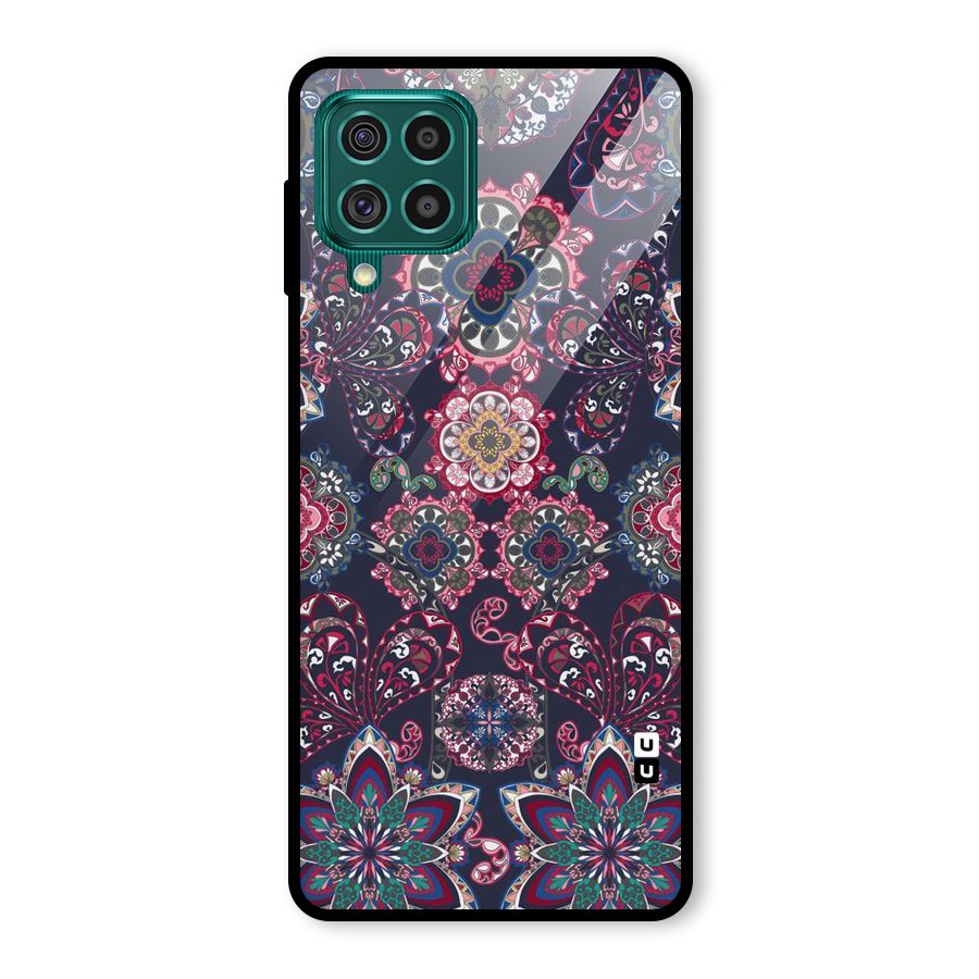 Navy Blue Bloom Pattern Glass Back Case for Galaxy F62