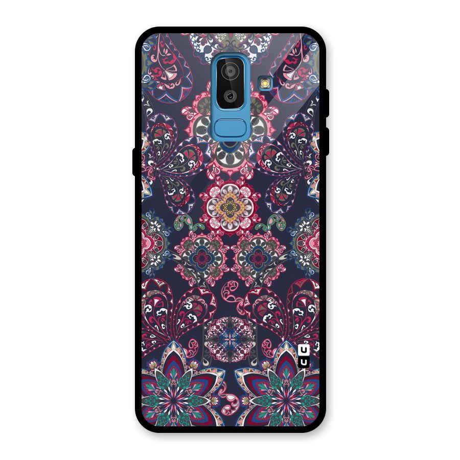 Navy Blue Bloom Pattern Glass Back Case for Galaxy J8