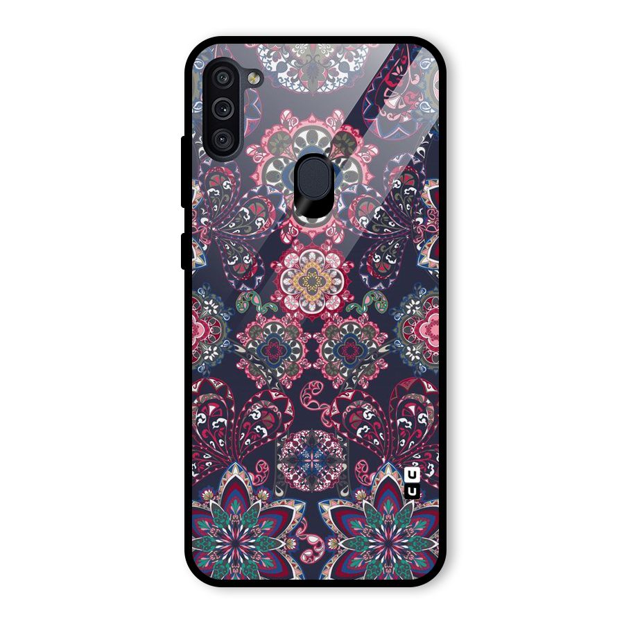 Navy Blue Bloom Pattern Glass Back Case for Galaxy M11