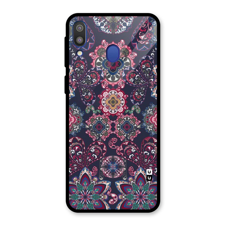 Navy Blue Bloom Pattern Glass Back Case for Galaxy M20