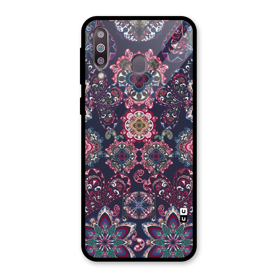 Navy Blue Bloom Pattern Glass Back Case for Galaxy M30