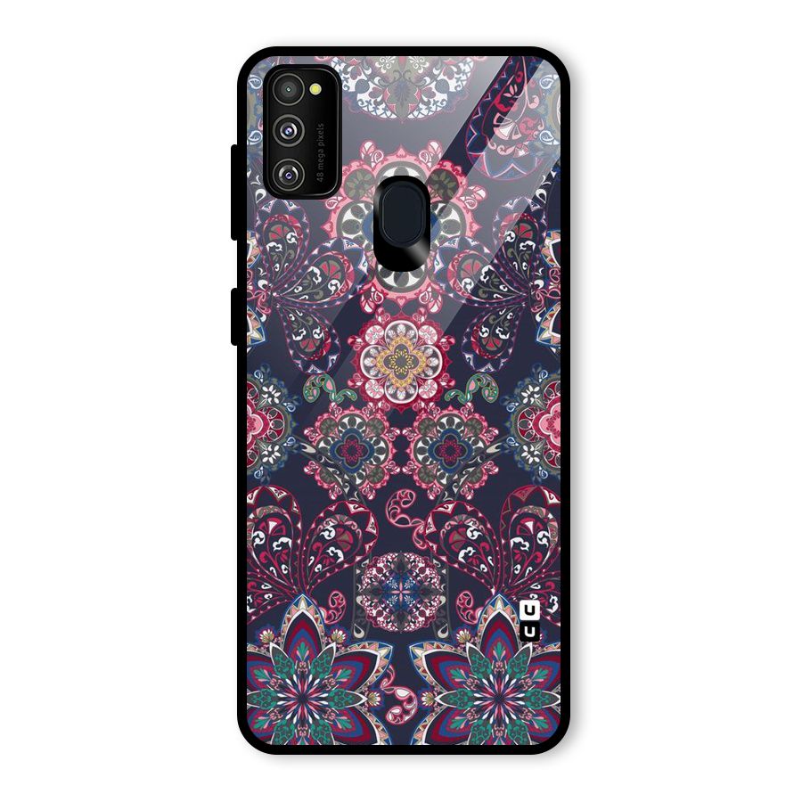 Navy Blue Bloom Pattern Glass Back Case for Galaxy M30s