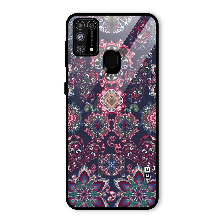 Navy Blue Bloom Pattern Glass Back Case for Galaxy M31