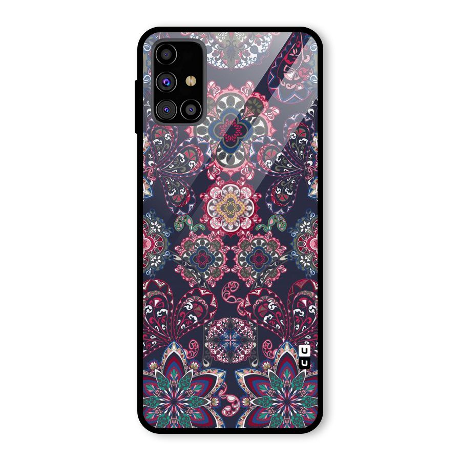 Navy Blue Bloom Pattern Glass Back Case for Galaxy M31s