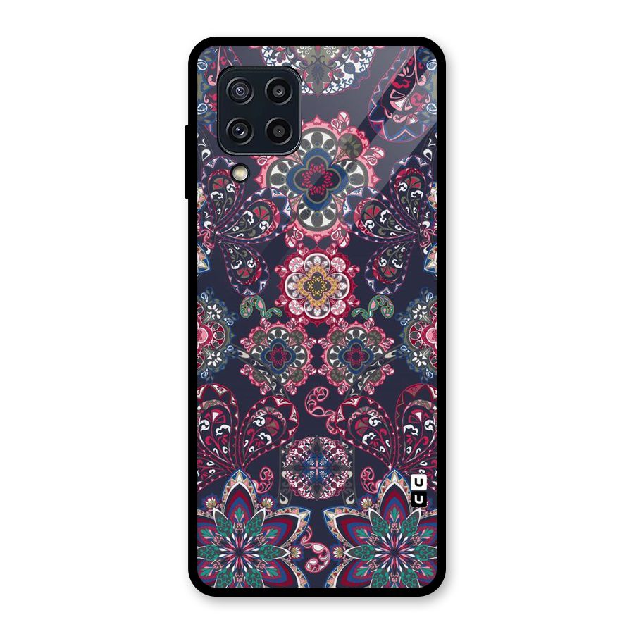 Navy Blue Bloom Pattern Glass Back Case for Galaxy M32