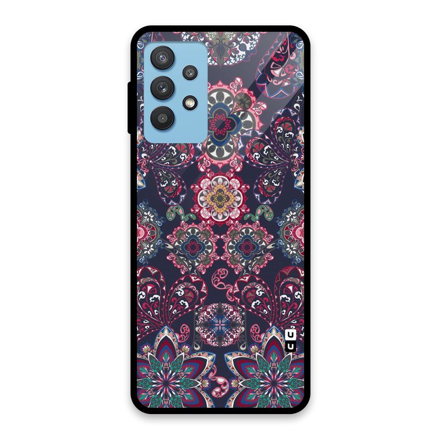 Navy Blue Bloom Pattern Glass Back Case for Galaxy M32 5G