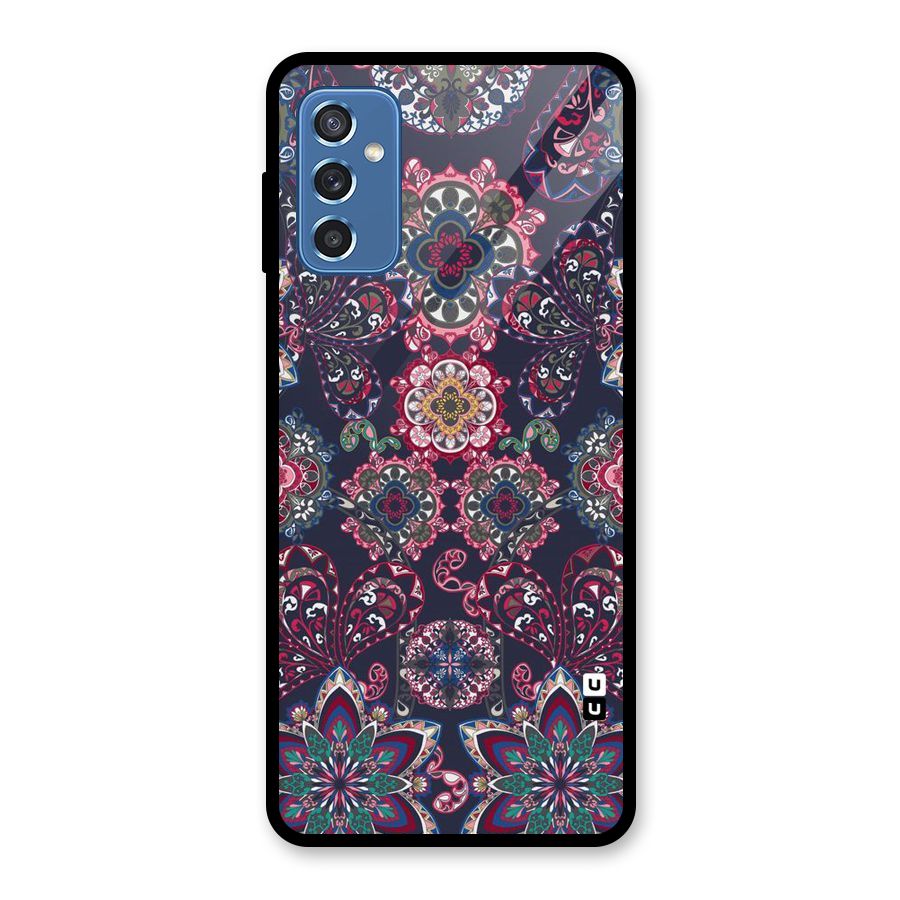 Navy Blue Bloom Pattern Glass Back Case for Galaxy M52 5G