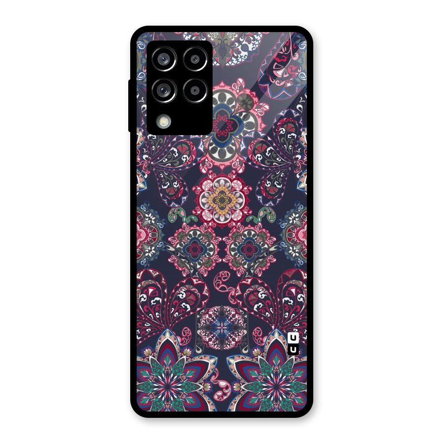 Navy Blue Bloom Pattern Glass Back Case for Galaxy M53 5G
