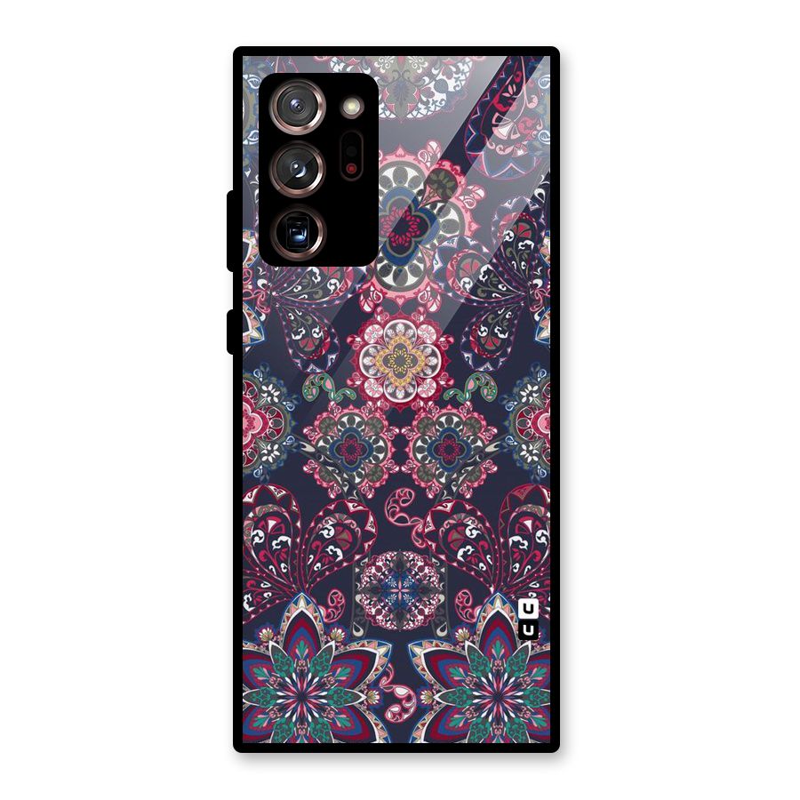 Navy Blue Bloom Pattern Glass Back Case for Galaxy Note 20 Ultra