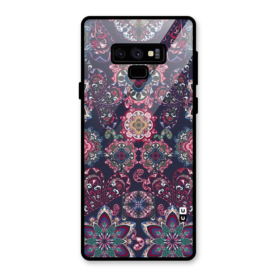 Navy Blue Bloom Pattern Glass Back Case for Galaxy Note 9