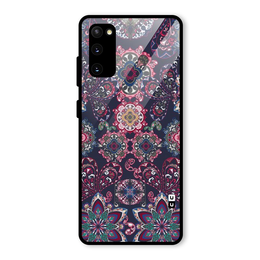 Navy Blue Bloom Pattern Glass Back Case for Galaxy S20 FE