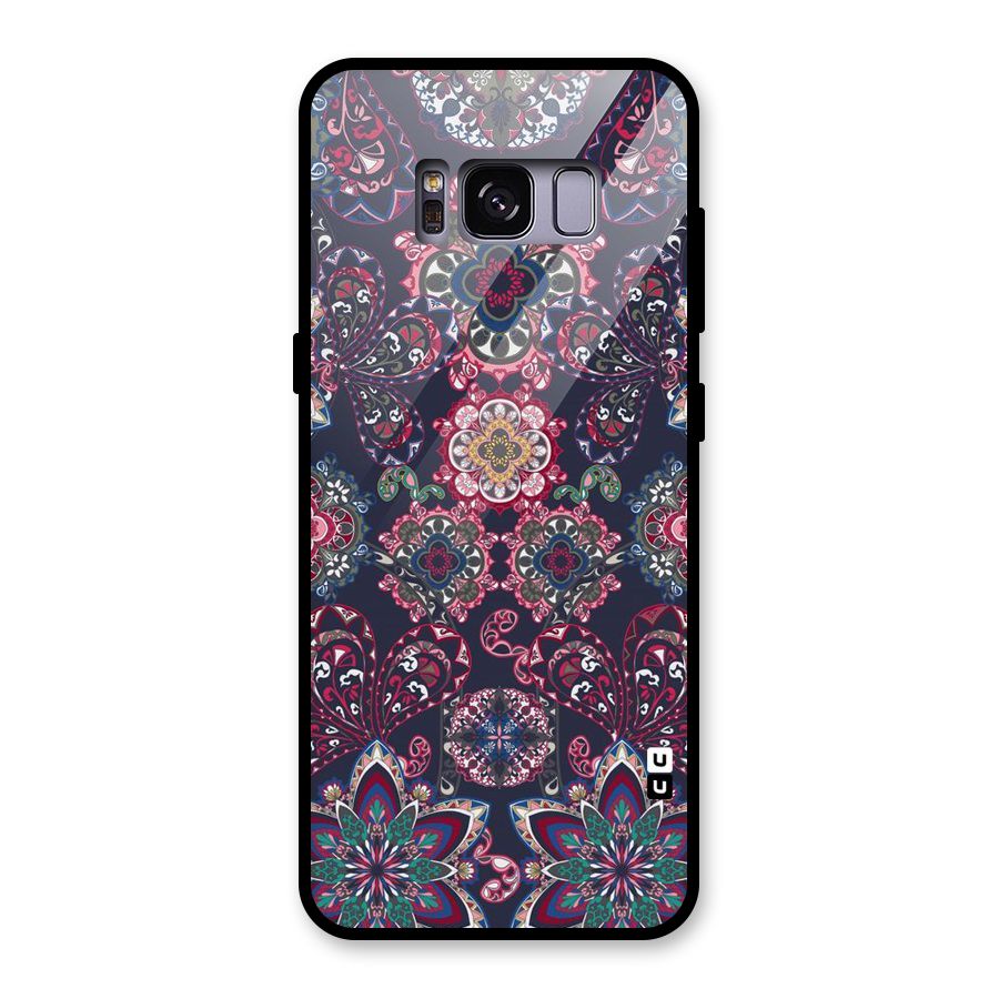 Navy Blue Bloom Pattern Glass Back Case for Galaxy S8