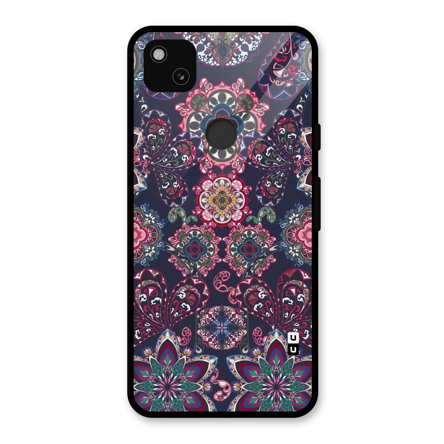 Navy Blue Bloom Pattern Glass Back Case for Google Pixel 4a
