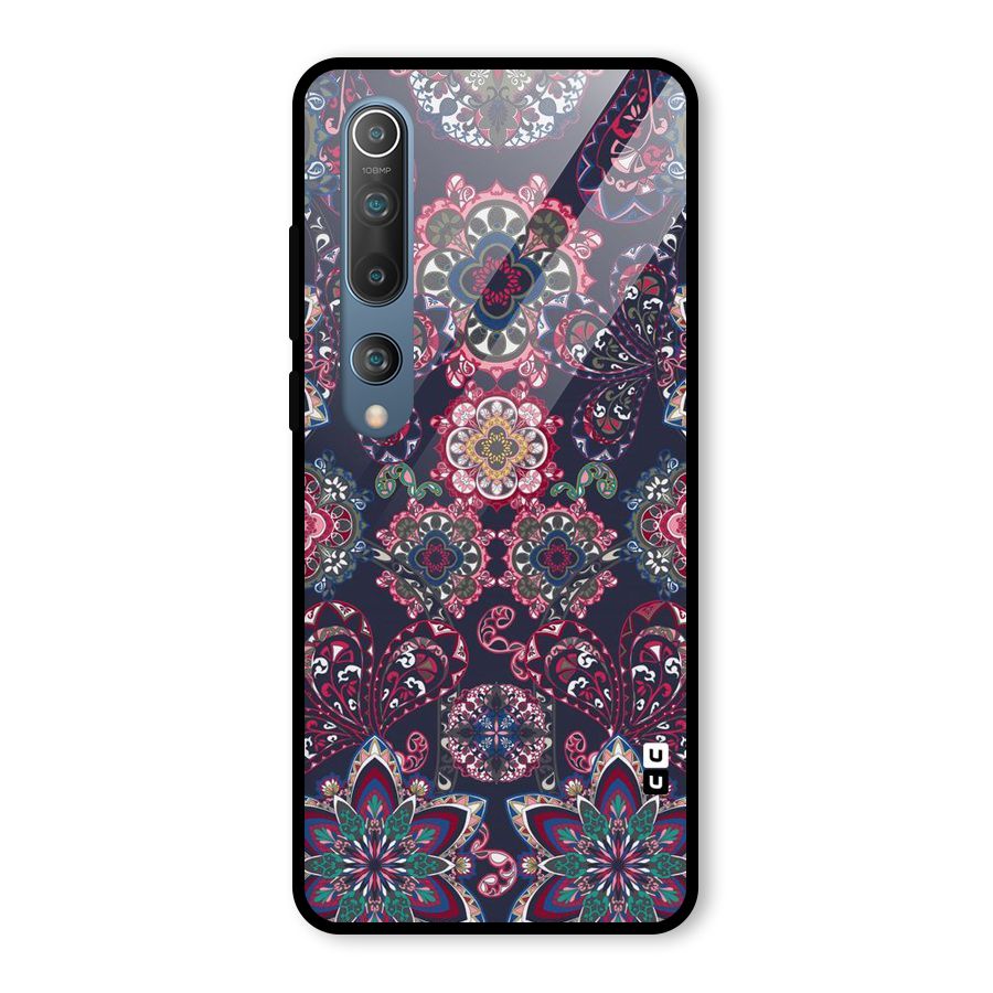 Navy Blue Bloom Pattern Glass Back Case for Mi 10