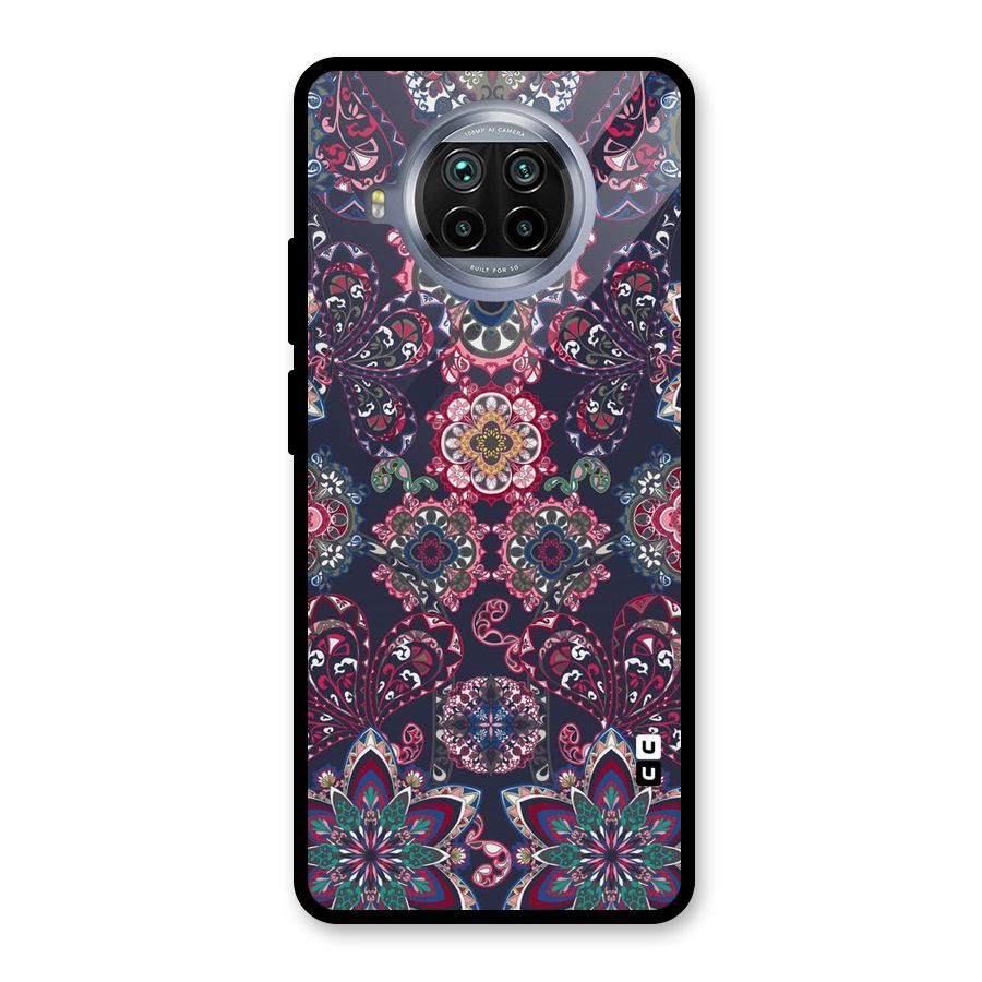 Navy Blue Bloom Pattern Glass Back Case for Mi 10i