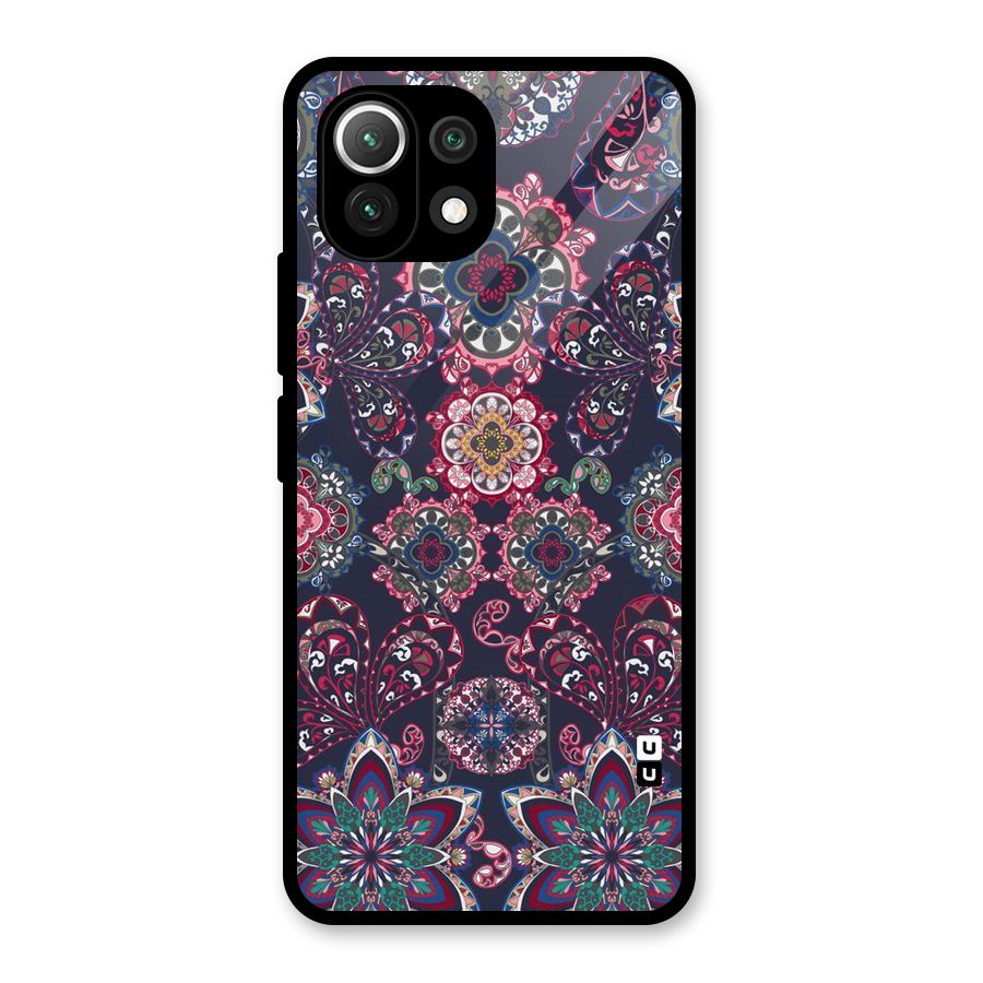 Navy Blue Bloom Pattern Glass Back Case for Mi 11 Lite
