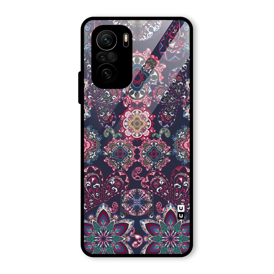 Navy Blue Bloom Pattern Glass Back Case for Mi 11x