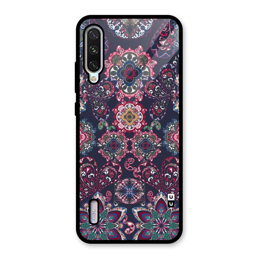 Navy Blue Bloom Pattern Glass Back Case for Mi A3