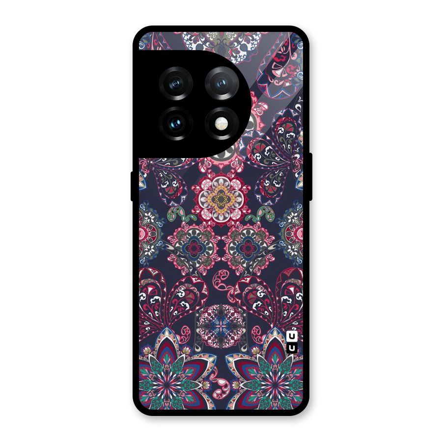 Navy Blue Bloom Pattern Glass Back Case for OnePlus 11