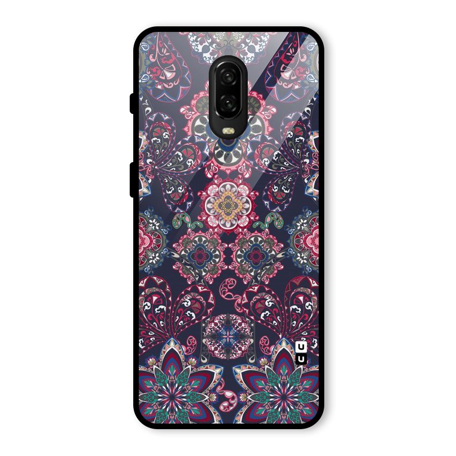 Navy Blue Bloom Pattern Glass Back Case for OnePlus 6T
