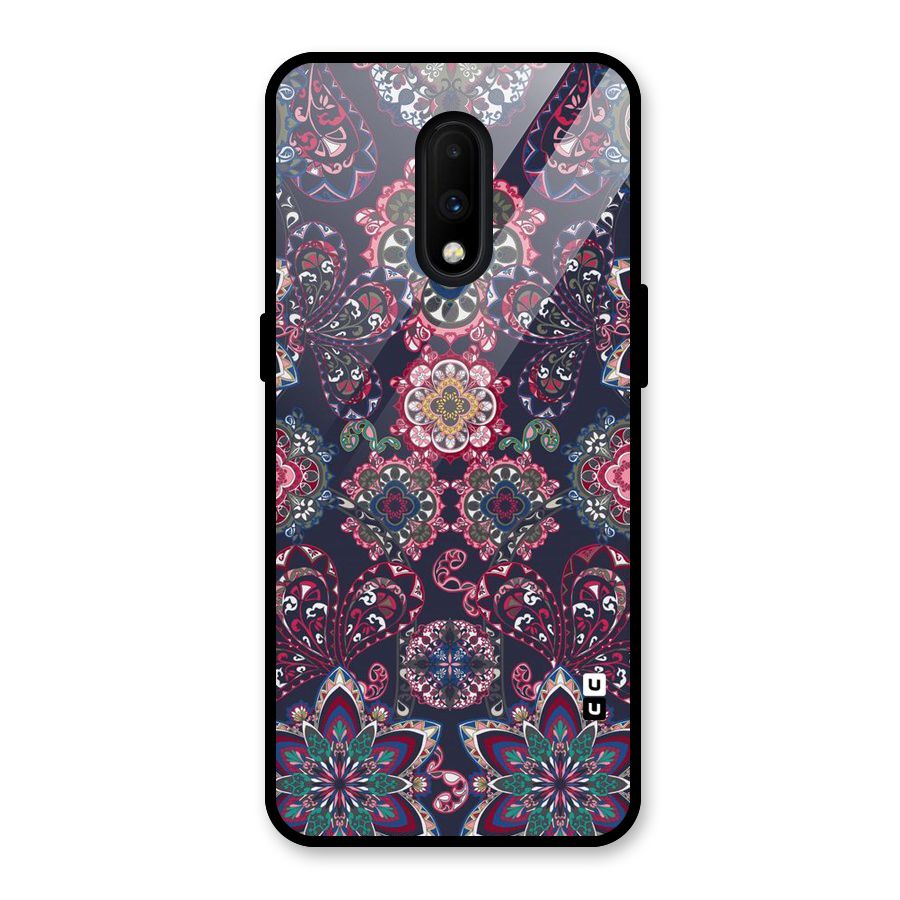 Navy Blue Bloom Pattern Glass Back Case for OnePlus 7