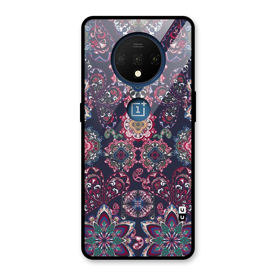 Navy Blue Bloom Pattern Glass Back Case for OnePlus 7T