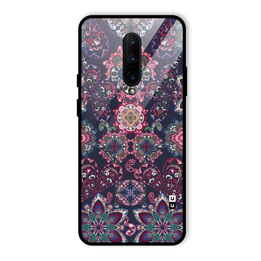 Navy Blue Bloom Pattern Glass Back Case for OnePlus 7 Pro
