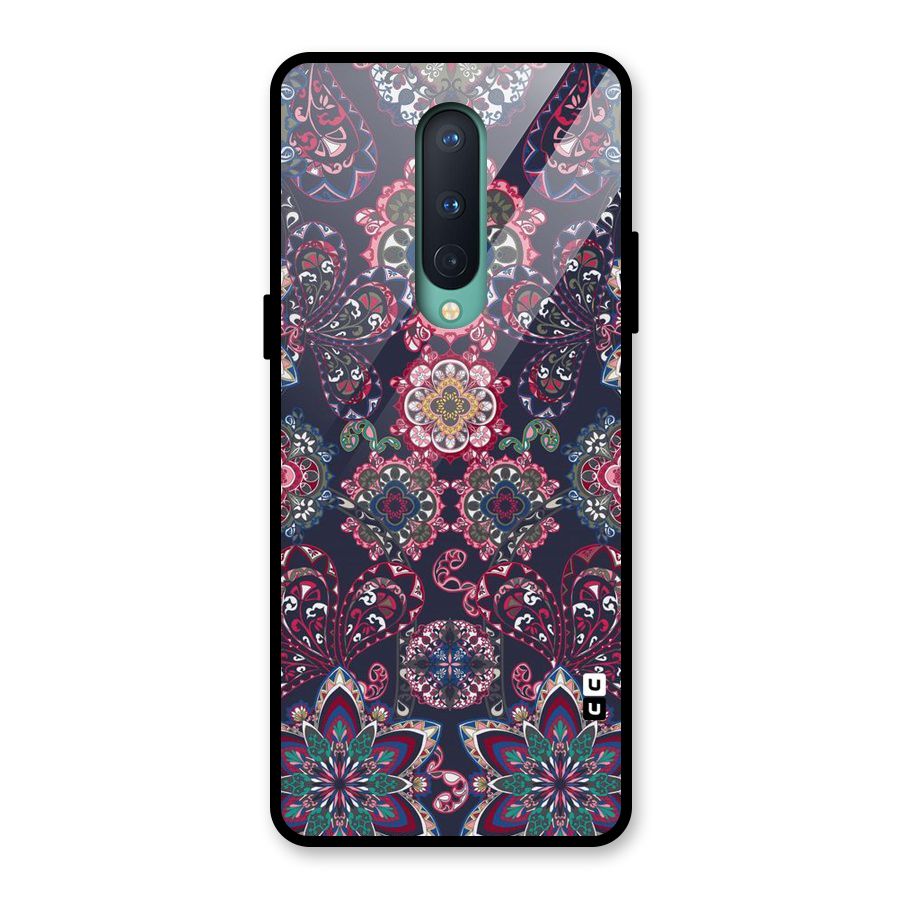 Navy Blue Bloom Pattern Glass Back Case for OnePlus 8