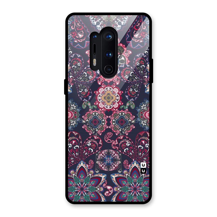 Navy Blue Bloom Pattern Glass Back Case for OnePlus 8 Pro